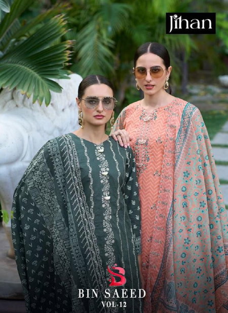 Bin Saeed Vol 12 By Jihan Embroidery Lawn Printed Pakistani Suits Wholesalers In Delhi

